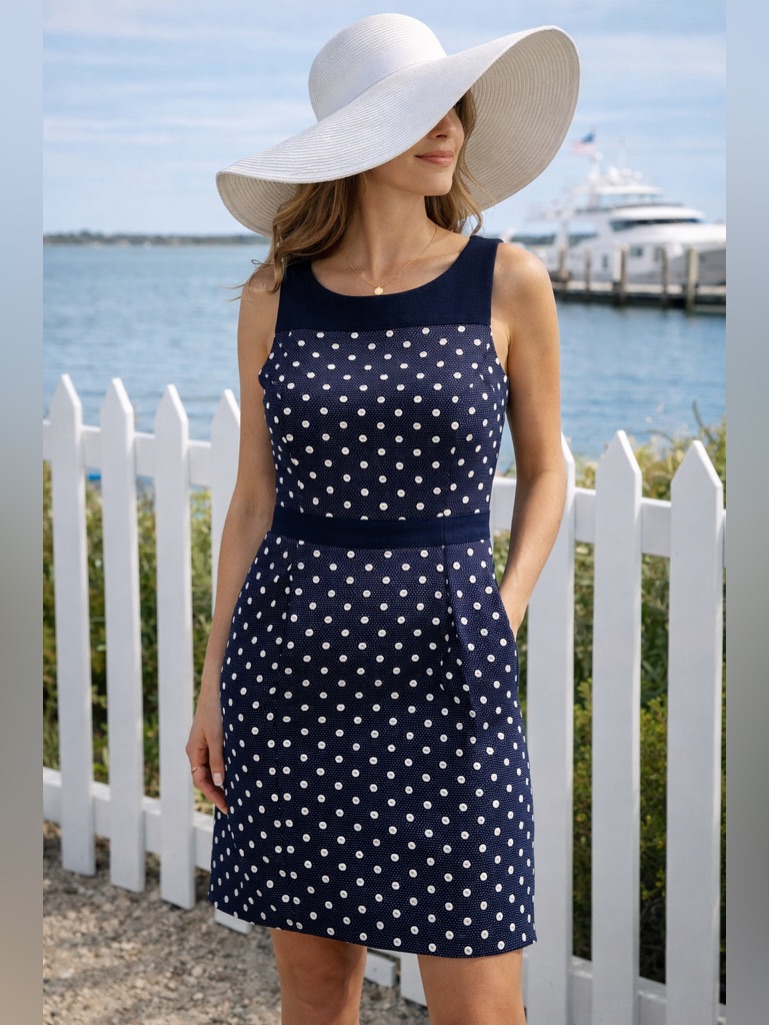 Tommy Hilfiger Polka Dot Dress Size 6 Navy White Hamptons Preppy Summer